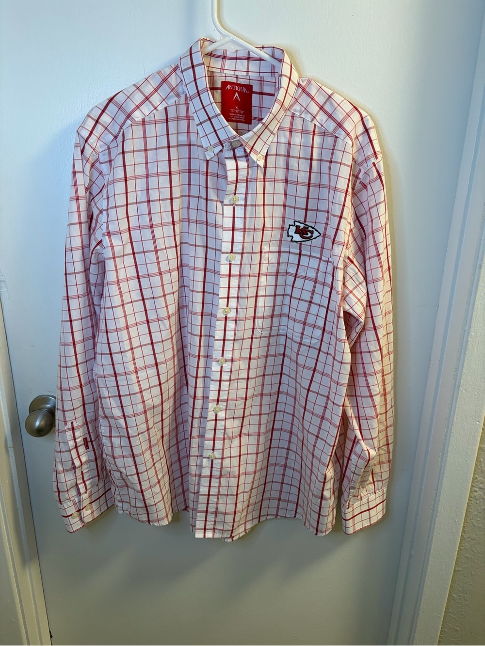 Antigua Kansas City Chiefs NFL Plaid Button Down Shirt Size XL